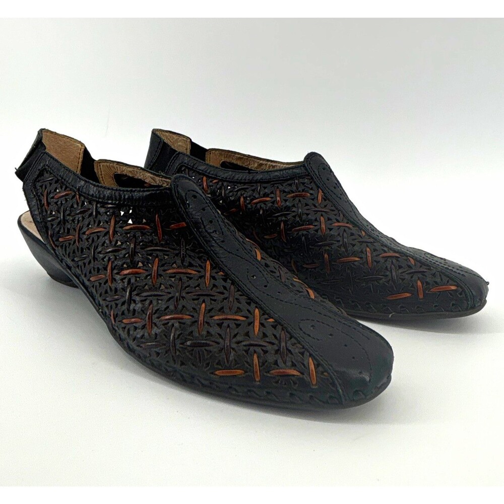 Pikolinos Womens Black/Brown Woven Leather Slingback Wedge Sandals EU 39